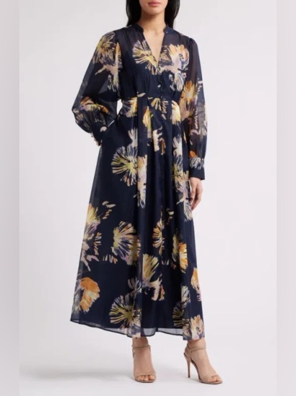 Navy Floral Long Sleeve Maxi Dress Chelsea 28